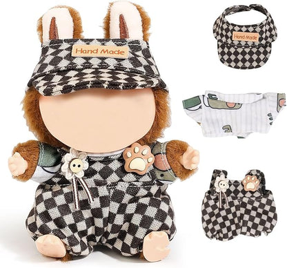 (2 Set) Doll Clothes for Labubu(for 17/15cm Standing/Sitting Doll)(NO Doll) - Accessories Clothes Dress up for Dolls Outfit Included Figures Clothing and Hat for Girl Woman (LB1+LB25)