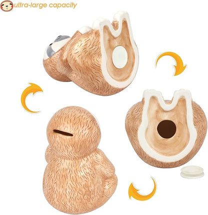 Winsterch Piggy Bank Cute Ceramic Money Saving Box Coin Bank for Boys and Girls,Kids Practical Gifts for Birthday,Christams,Brown Sloth Bank,7.87 x 5.9 inches
