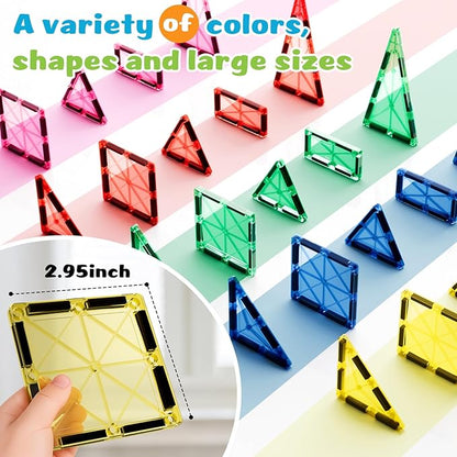Mini Magnetic Tiles for Kids Ages 3-8, Travel Magnetic Building Blocks with Metal Storage Box, STEM Educational Toys, Montessori Sensory Learning Toys for Toddlers, Boys & Girls Gift
