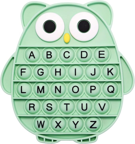 Fidget Toys for Kids, Owl Shaped Silicone Squeeze Sensory Toys, Alphabet Bubble Stress Anxiety Relief Relax Tools for Kids Adults School Classroom Gift Party Favors (Green)