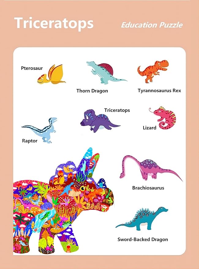 Floor Puzzles for Kids Ages 3-5, 4-6, Big Pieces Jumbo Puzzles Colorful Animal Shaped Puzzle Learning Educational Toys Games Gifts for Children(Triceratops-30 Pieces)