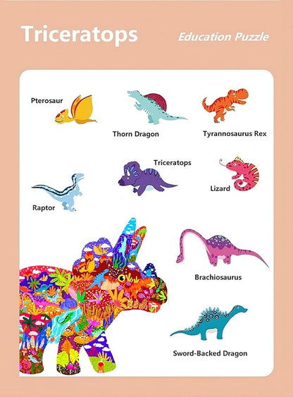 Floor Puzzles for Kids Ages 3-5, 4-6, Big Pieces Jumbo Puzzles Colorful Animal Shaped Puzzle Learning Educational Toys Games Gifts for Children(Triceratops-30 Pieces)