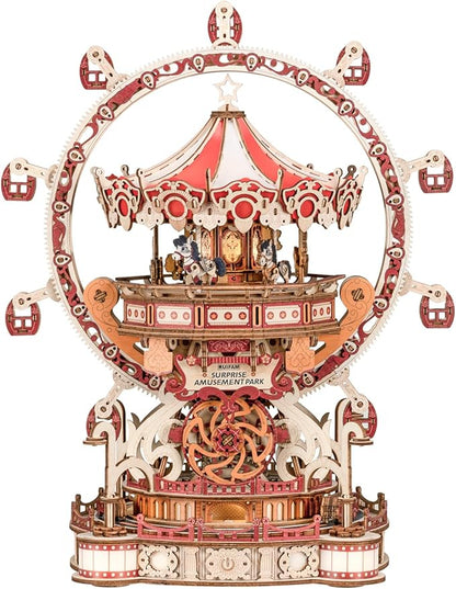 3D Puzzles for Adults, Wooden 3D Puzzle Model Surprise Amusement Park Music Box Toys Building Kits, DIY Wood Crafts Cool Toy Hobbies for Men Women, Creative Assembly Gifts