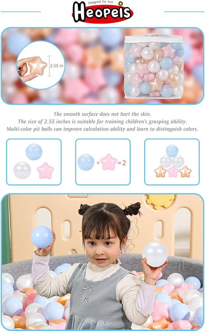 Ball Pit Balls Pack of 100 200 500 - Star and Round Set BPA Free Phthalate Free Non-Toxic Crush Proof Play Balls Soft Plastic Balls for Toddlers Baby Kids Birthday Pool Tent Party