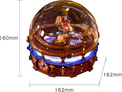MU 3D Wooden Puzzles The Planisphere Rotating World Globes Craft Work 3D Metal Puzzle Models Kits Treasure Boxes Miniature Building, Music Box DIY Set Birthday New Year Gifts Home Desk Office Decor