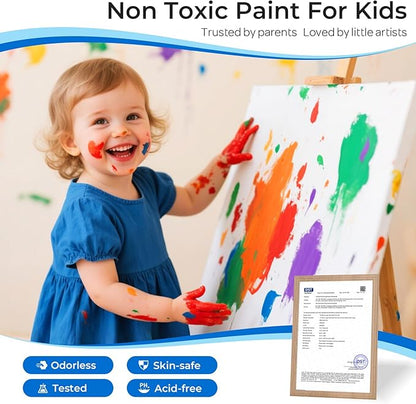 18 Colors Large Washable Paint Set for Kid (8.45oz,250 ml), Bulk Paint Supplies Non Toxic Children Tempera Paint for Art, Craft, DIY, Poster & Finger Paint, Face, School Home Classroom Party