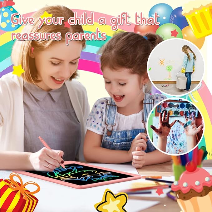 LCD Writing Tablet Doodle Board,12.5 inch Colorful Drawing Pad,Electronic Drawing Tablet, Drawing Pads,Travel Gifts for Kids Ages 3 4 5 6 7 8 Year Old Girls Boys (Pink)