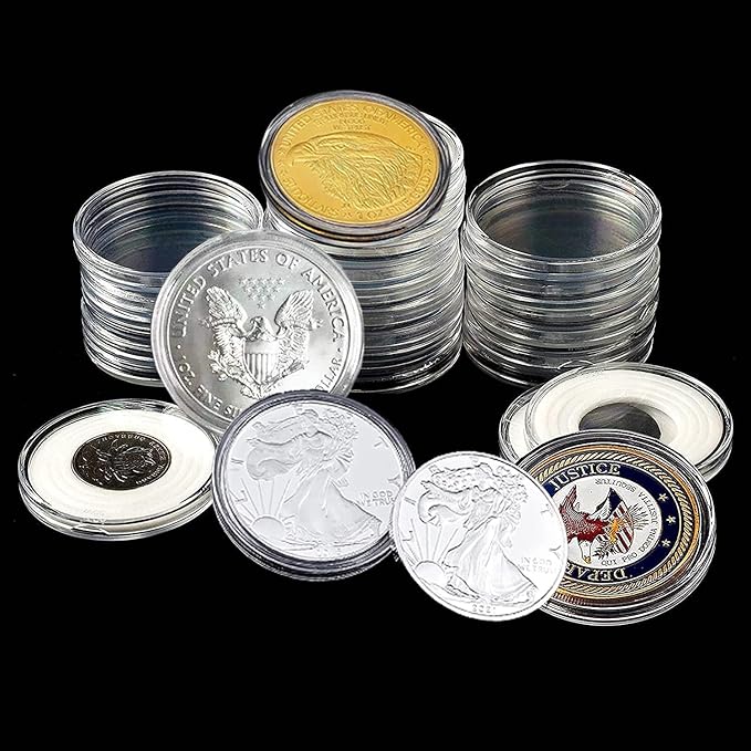 40.6mm Silver Dollar Coin Holder,Silver Eagles Coin Capsules for Collectors with Clear Plastic Storage Organizer Box for Coin Collection Supplies (60)