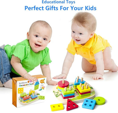Toddler Toys for 1 2 3 4 5 6 Year Old Boys Girls Birthday Gifts,Wooden Blocks Educational Stacking Learning Montessori Toys for Kids Puzzles Shape Sorter Toy