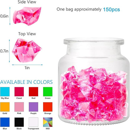 TeeLiy 150 PCS Acrylic Red Crushed Ice Rock Crystals Treasure Gem Plastic Fake Ice for Vase Fillers Decoration, Table Scatters, Event, Wedding, Arts & Crafts, Home Birthday Decoration