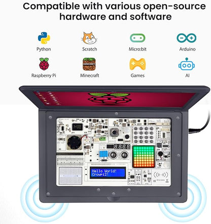 ELECROW CrowPi 2 All-in-one Kit with RPi 5 4GB Board & 11.6 Inch IPS Screen, Compatible for Raspberry Pi 4/5 Laptop, Learning Programming Sensor Kit for Professional Kids Adult (Advanced Kit)