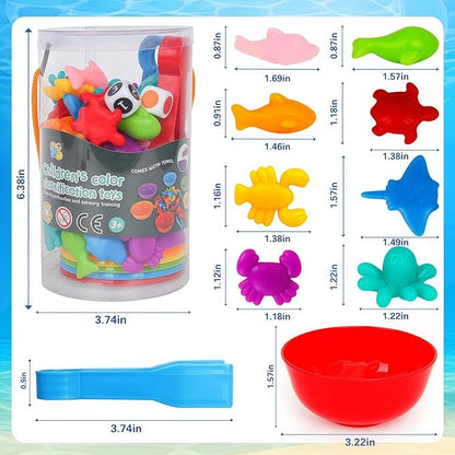 Sorting Colors Sea Animals Counting Toys with Matching Sorting Cups and Game Dices, Color Classification and Sensory Training Preschool Educational Learning Toys for Toddlers Kids Girls Boys Ages 3+