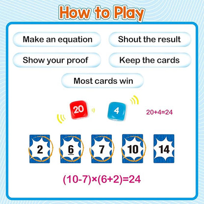 Aizweb Math Games for Kids - Addition, Subtraction, Multiplication, Division Flash Cards - Educational Learning Counting for Homeschool, Classroom, Travel - Indoor Outdoor Dice Family Game