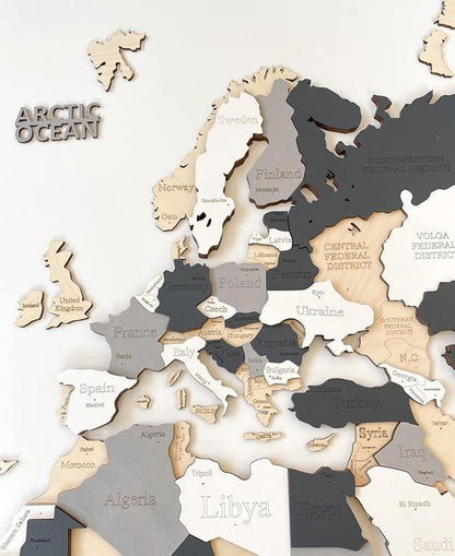 Wooden World Map 3D Art Large Wall Decor - Size (M, L, XL) Any Occasion Gift Idea - Wall Art For Home, Kitchen or Office