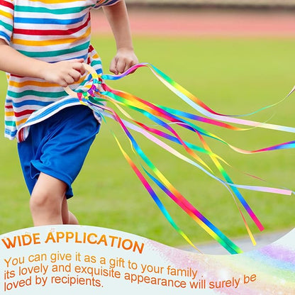 Junkin Ribbon Rings Hand Kite Waldorf Toys Dancing Wrist Ribbons Rainbow Streamers with Wood Ring Educational Toy for Playroom Dancing Birthday Party Gift(Gradient,24 Pcs)