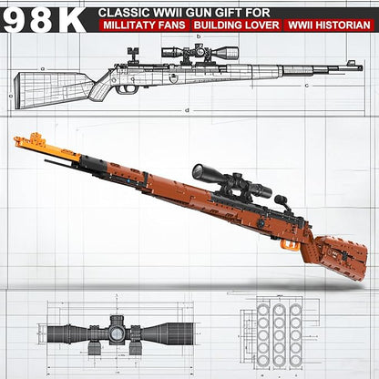 98k Building Blocks Gun-Sets for Adults Boys, 1:1 Sniper Rifle Big Model Kit That Shoot Army Toys for Kids Age 8+, Realistic Military Collection Cool Birthday Gifts for Teen Men 1280pcs