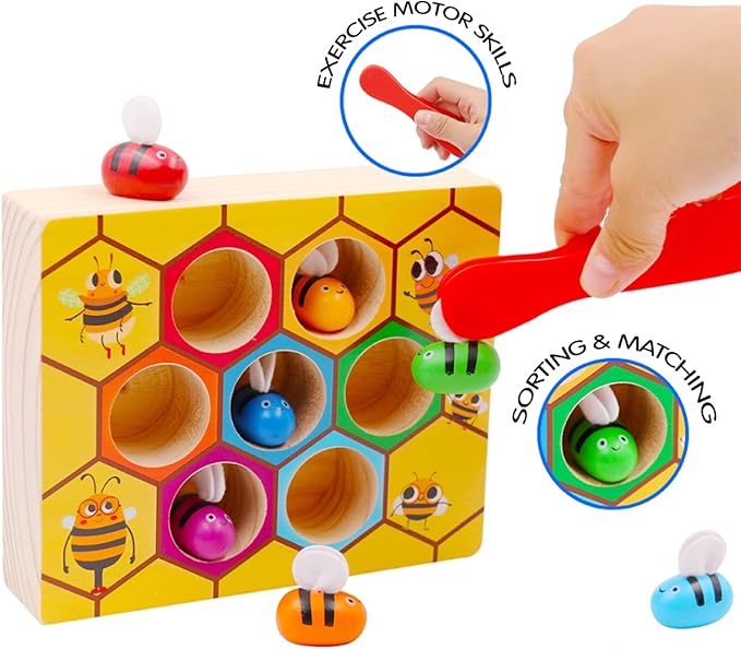 WOOD CITY Toddler Fine Motor Skills Toys, Bee to Hive Matching Game, Wooden Color Sorting Toy for Toddler 2 3 Years Old, Montessori Preschool Learning Toys Gift for Children