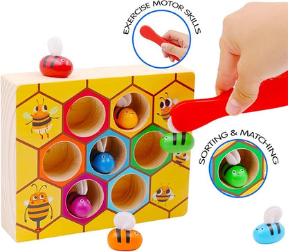 WOOD CITY Toddler Fine Motor Skills Toys, Bee to Hive Matching Game, Wooden Color Sorting Toy for Toddler 2 3 Years Old, Montessori Preschool Learning Toys Gift for Children