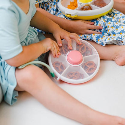 GoBe Kids Original Snack Spinner Bundle with Hand Strap and Sticker Sheet - Reusable Snack Container with 5 Compartment Dispenser and Lid | BPA and PVC Free | Dishwasher Safe | No Spill, Leakproof