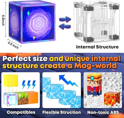 Magnetic Blocks Toys, Build Mine Magnet World Set, Magnetic Tiles Building for Boys & Girls Age 4-8 5-7, STEM Montessori Sensory Toys for Toddlers Kids Gifts