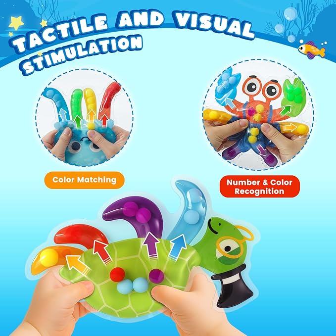 3 otters Color Sorting Sensory Toys, Sea Animals Fine Motor Matching Games Fidget Toys with 3 Game Cards for Toddlers Birthday Party Gift