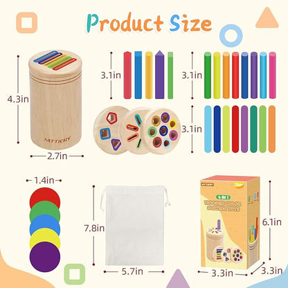 4 in 1 Montessori Toys for 2 3 4 Year Old, Wooden Color Sorting Toys for Toddlers 1-3, Preschool Learning Activities Fine Motor Matching Games, 18 Month Old Gifts for Kids Boys Girls