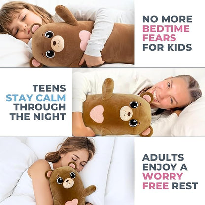 Bear Plush Body Pillow for Kids | Long Stuffed Animal Cuddle Pillow | Soft Hugging Toy | Plushie Gift for Girls & Boys | Long Plush Body Pillow for Sleep & Comfort | Medium, 35 Inches