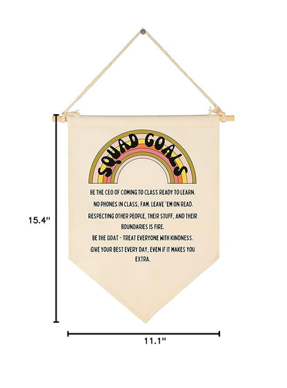 Squad Goals-Funny Class Rules Banner -Teen Slang Flag-Middle Junior High School Classroom Decor-Canvas Hanging Pennant Flag Banner Wall Sign Decor-Door Sign