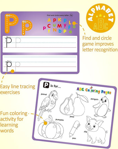 Coogam Handwriting Drawing Practice Cards, 36pcs Alphabet Number Painting Coloring with Pens, Double Sided Write and Wipe Tracing Flashcards, Educational Montessori Toy Gift for 3 4 5 Year Old Kids