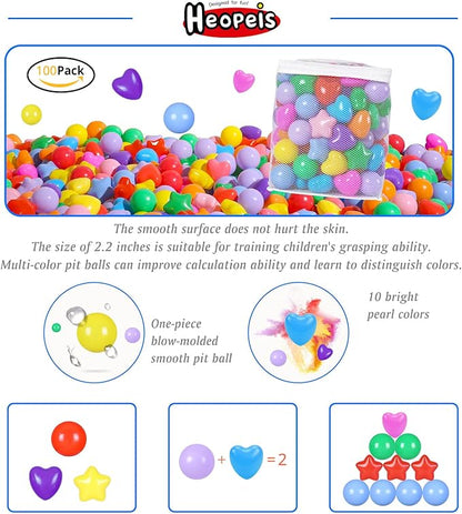 Ball Pit Balls Pack of 100 200 500 - Star and Round Set BPA Free Phthalate Free Non-Toxic Crush Proof Play Balls Soft Plastic Balls for Toddlers Baby Kids Birthday Pool Tent Party