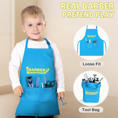 Barber Shop Pretend Play Toy, Kids Hair Salon Toys, Kids Shaving Kit for Boys Ages 3+ with Blow Dryer, Electric Shaver Toys, Tool Bag and Stylist Shave Barber Accessories for Role Play (Black)