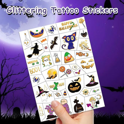 Halloween Temporary Tattoos For Kids Pumpkin, Ghost, Witch Halloween Party Favors for Boys or Girls- 126 pcs Golden Goodies Waterproof Fake Tattoos For Kids 6 7 8 9 10 11 12 years old