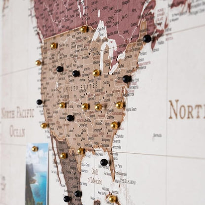 Canvas World Map with Cork Pin Board - English Lettering - Decorative Wall Decoration for All Rooms - Canvas Pictures with World Map Motif (90x60 cm, Pattern 23)