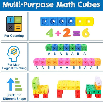 Poen 800 Pcs Linking Cubes for Math Counting Blocks Colorful Manipulatives Cubes Toy Connecting Blocks Education Learning Math Construction Toy for Kids Ages 4-8 Stem Activity