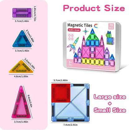 78PCS Magnetic Tiles Mini Travel Kids Set, Learning Sensory Toys，Preschool Classroom Magnetic Blocks Building Kids Toys & Games, for 3-8 Year Boys Girls Birthday Gift
