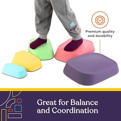 Special Supplies Set of 5 Stepping Stones for Kids Indoor and Outdoor Balance Blocks Promote Coordination, Balance Strength Child Safe Rubber, Non-Slip Edging (Rainbow)