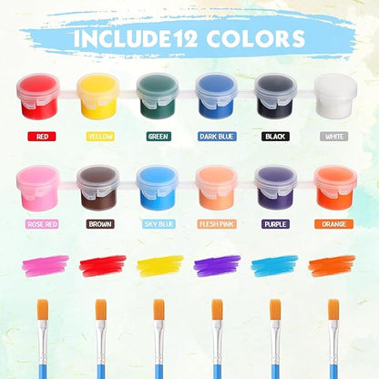 15 Set 12 Colors Washable Acrylic Paint Strips Kit for Kids with 30 Pcs Painting Brushes Totally 210 Pcs Mini Acrylic Paint Set for Kid Adult Arts and Crafts, Classroom Painting Supplies (210)