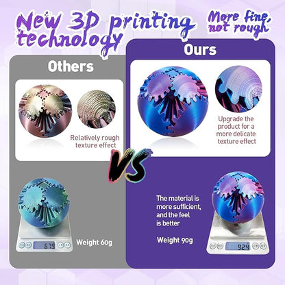 Gear Ball-3D Printed Gear Sphere,3D Printed Spin Ball Cube Fidget Toy,The Steampunk Whirling Wonder Fidget Ball Toy(Red Blue)