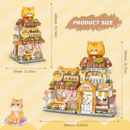 Street View Cute Cat Shop Mini Building Blocks, MOC Creative Building Toys Cute Animals Building Set for Girls 6-12, Simulation Architecture Construction Toy, Gift Idea for Kids Adults (917 PCS)