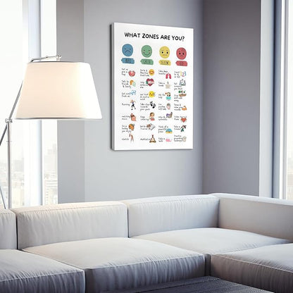 Zones Of Regulation Wall Art Management Emotions Chart Self Regulation Feelings poster Calm Down Corner Classroom Decorations for Kids Room Classroom Wall Decor 16x24in Framed