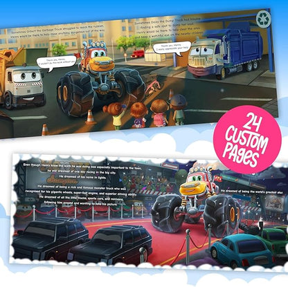 STORYBUG Personalized Monster Truck Story Book - Kids Custom Book with Name in The Story, 11in x 8.5in, Blue