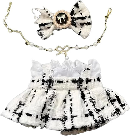 Luxury Chic Doll Clothes Set with Elegant Dress, Shirt, Bow & Necklace - Premium Outfit for Dress Up, Collecting & Gift Giving - Perfect for Kids, Doll Collectors & 18 Dolls (White)