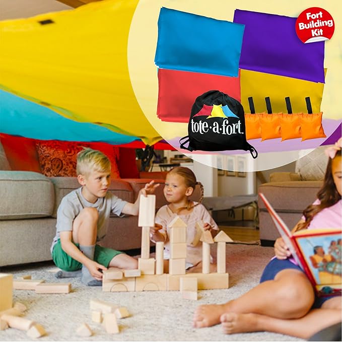 Tote a Fort Original XL Blanket Fort Building Kit - Portable Playhouse Play Tent Fort - Indoor & Outdoor Toy Set for Ages 4-12+ - STEM Toy - 4 Blanket Set