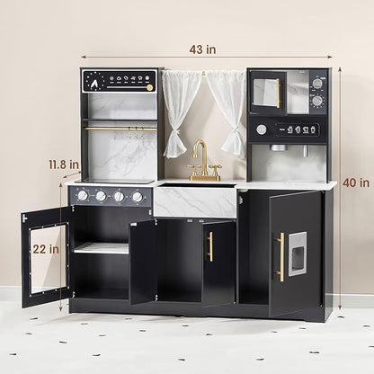Tiny Land Play Kitchen for Kids, Wooden Play Kitchen Sets for Girls and Boys, New Modern Toddler Kitchen Toy Kitchen Designed in Trendy Home Style, Gift for Ages 3+