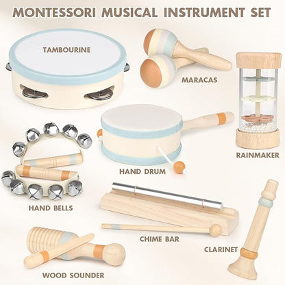 Wooden Musical Toys for Toddlers 1-3 - One 1st Birthday Easter Gifts for Boy & Girl 1-2, Montessori Toys for 2 3 Year Old, Musical Instruments with Drum for Baby Preschool Educational 18+ Months