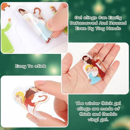 MARFOREVER Nativity Christmas Window Clings Stickers,50 PCS Christmas Religious Gel Stickers Holy Jesus Thick Gel Clings Decals for Gift Toddlers Classroom Xmas Window