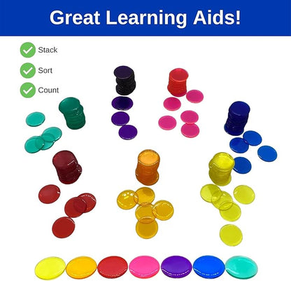 MR CHIPS Plastic Bingo Chips for Games 1000 Count Solid and Transparent Colors Counting 19 Color Choices 3/4 Inch 7/8
