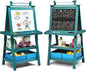 Costzon Kids Art Easel, 3 in 1 Double-Sided Wooden Easel w/Magnetic Whiteboard, Chalkboard & Paper Roll, 2-Tier Rack w/ 2 Storage Boxes, Standing Easel for Kids, Toddlers, Boys, Girls (Blue)