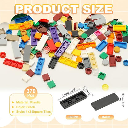 PATIKIL 122 Pcs Flat Blocks Bulk, 1x3 Square Black Classic Tiles Smooth Surface Mini Building Blocks Accessories Compatible Bricks Kits for Building Floor Walls Mosaic Pixel Arts