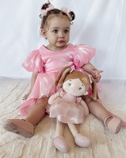 LeyaDoll Soft Baby Doll Toys (16''), My First Baby Rag Doll for 1 Year-Old Girl Birthday Gift, Christmas Plush Toys Gift for Toddler Kids Infants-Princess-Coral
